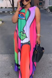 Red Casual Vintage Vacation Mixed Printing Printing V Neck Vest Dress Dresses