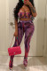 Purple Sexy Print Cut Out Spaghetti Strap Sleeveless Two Pieces
