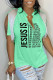 Light Green Casual Letter Print Tassel Patchwork V Neck T-Shirts
