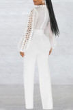 Red Casual Solid Hollowed Out Patchwork With Belt O Neck Straight Jumpsuits(With A Belt)