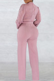 Red Casual Solid Hollowed Out Patchwork With Belt O Neck Straight Jumpsuits(With A Belt)