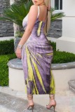Purple Casual Print Basic U Neck Vest Dress Dresses