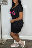 Pink Casual Print Patchwork V Neck Straight Dresses