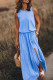 Sky Blue Work Elegant Solid Slit O Neck A Line Dresses