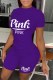 Purple Casual Print Letter O Neck Short Sleeve Two Pieces