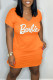 Tangerine Red Casual Print Patchwork V Neck Straight Dresses
