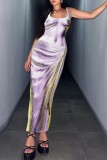 Purple Casual Print Basic U Neck Vest Dress Dresses