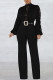 Black Casual Solid Hollowed Out Patchwork With Belt O Neck Straight Jumpsuits(With A Belt)