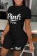 Black Casual Print Letter O Neck Short Sleeve Two Pieces