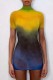 Yellow Casual Gradual Change Print Half A Turtleneck Short Sleeve Dress