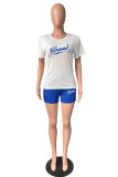 Red Casual Letter Print Basic O Neck Short Sleeve Two Pieces