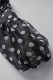 Pink Casual Print Polka Dot Patchwork Ribbon Collar Shirt Dress Dresses