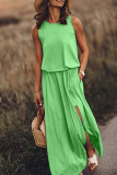 Yellow Work Elegant Solid Slit O Neck A Line Dresses