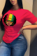 Red Casual Daily Print Patchwork O Neck T-Shirts