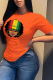 Orange Casual Daily Print Patchwork O Neck T-Shirts