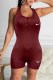 Burgundy Sexy Embroidery Backless Halter Rompers