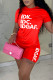 Red Casual Print Patchwork O Neck Short Sleeve Two Pieces