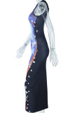 Colour Sexy Print Patchwork O Neck One Step Skirt Dresses