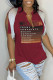 Burgundy Casual Letter Print Tassel Patchwork V Neck T-Shirts