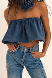 Blue Sexy Solid Patchwork Strapless Tops