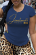 Navy Blue Casual Vintage Print Patchwork O Neck T-Shirts