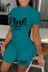 Green Casual Print Letter O Neck Short Sleeve Two Pieces