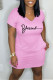 Pink Casual Print Patchwork V Neck Straight Dresses