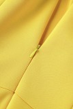 Yellow Elegant Solid Patchwork Oblique Collar Evening Dress Dresses