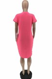 Rose Red Casual Print Letter O Neck Irregular Dress Dresses