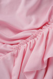 Pink Street Solid Patchwork Flounce Fold Square Collar Sleeveless Two Pieces