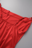 Red Sexy Solid Patchwork High Opening Spaghetti Strap Sling Dress Dresses