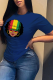 Navy Blue Casual Daily Print Patchwork O Neck T-Shirts