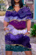 Purple Casual Print Basic V Neck Short Sleeve Dress Dresses