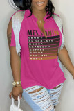 Coffee Casual Letter Print Tassel Patchwork V Neck T-Shirts