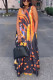 Orange Casual Vintage Vacation Mixed Printing Printing V Neck Vest Dress Dresses
