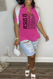 Grey Casual Letter Print Tassel Patchwork V Neck T-Shirts