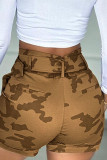 Dark Brown Casual Street Print Camouflage Print Patchwork With Belt Regular High Waist Type H Full Print Bottoms(With A Belt)