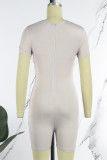 Grey Sexy Print Patchwork O Neck Skinny Rompers
