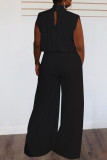 Black Casual Solid Patchwork Half A Turtleneck Sleeveless Two Pieces