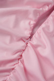 Pink Street Solid Patchwork Flounce Fold Square Collar Sleeveless Two Pieces