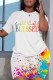 White Casual Print Basic O Neck Short Sleeve Two Pieces