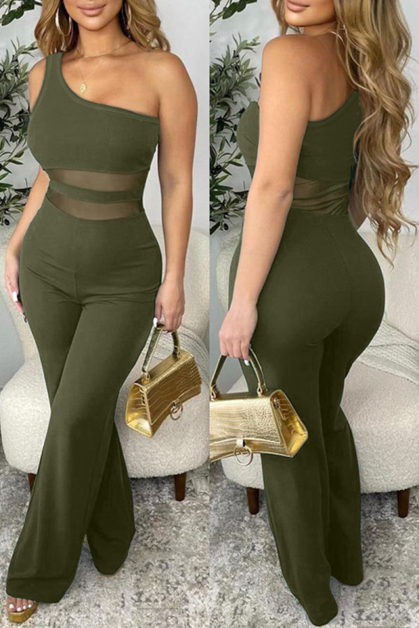 Ink Green Sexy Casual Solid Backless Spaghetti Strap Skinny Jumpsuits