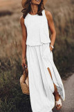 Yellow Work Elegant Solid Slit O Neck A Line Dresses