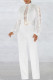 White Casual Solid Hollowed Out Patchwork With Belt O Neck Straight Jumpsuits(With A Belt)
