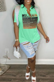 Coffee Casual Letter Print Tassel Patchwork V Neck T-Shirts