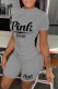 Grey Casual Print Letter O Neck Short Sleeve Two Pieces