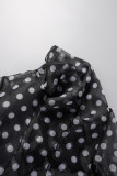 Pink Casual Print Polka Dot Patchwork Ribbon Collar Shirt Dress Dresses