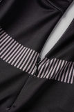 Black Sexy Print Patchwork Zipper Collar Pencil Skirt Dresses