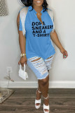 Coffee Casual Letter Print Tassel Patchwork V Neck T-Shirts