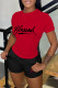 Red Casual Letter Print Basic O Neck Short Sleeve Two Pieces